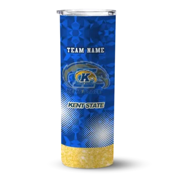 Personalized Kent State Golden Flashes Starburst Tiles Navy Blue Skinny Tumbler