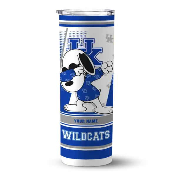personalized kentucky wildcats snoopy dog blue white skinny tumbler best selling