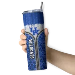 personalized-kentucky-wildcats-sparkle-drip-blue-skinny-tumbler-best-selling.webp