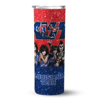 Personalized LA Tech Kiss Band Red Skinny Tumbler