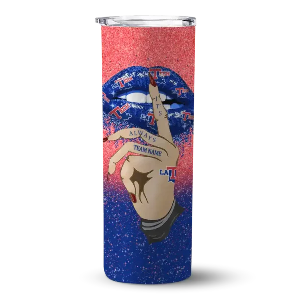 personalized la tech sparkle lips blue skinny tumbler best selling 2