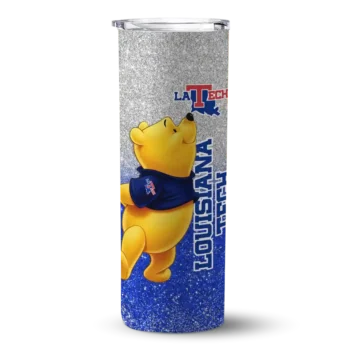 Personalized LA Tech Winnie the Pooh Blue Gray Skinny Tumbler