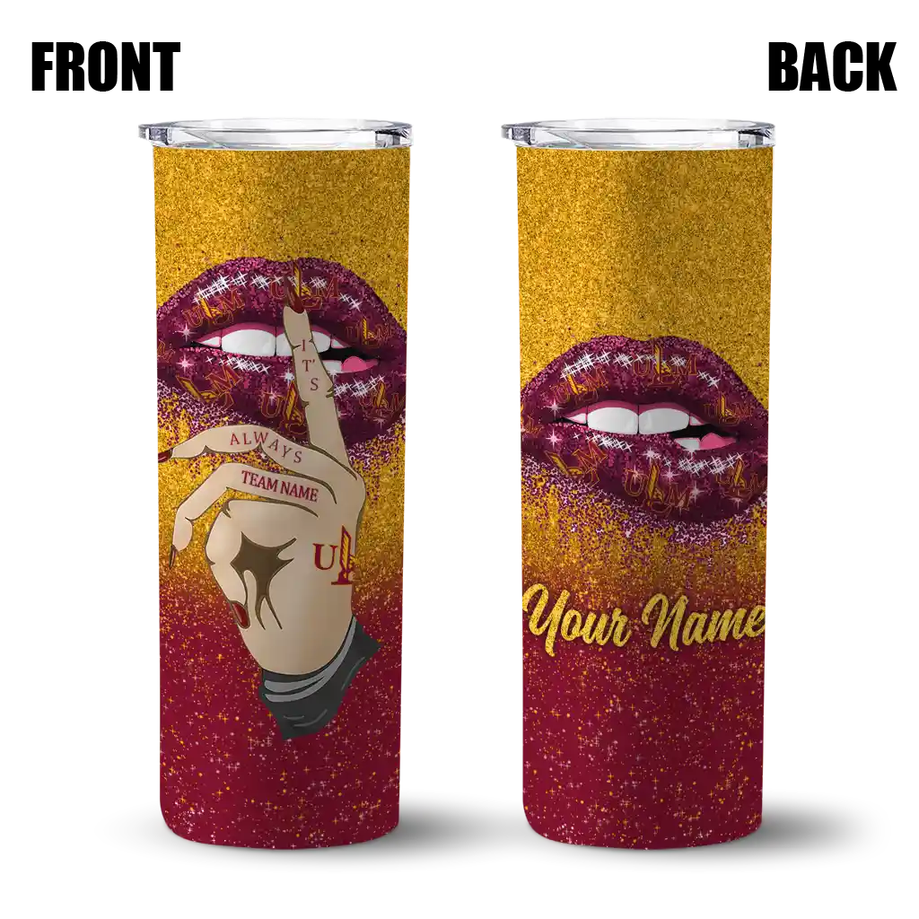 personalized-louisiana-monroe-warhawks-sparkle-lips-red-skinny-tumbler-fashion-forward.webp