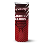personalized-louisiana-ragin-cajuns-chevron-stripes-red-skinny-tumbler-best-selling.webp