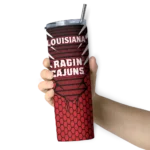 personalized-louisiana-ragin-cajuns-chevron-stripes-red-skinny-tumbler-best-selling.webp