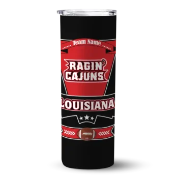 Personalized Louisiana Ragin' Cajuns Helmet Belt Red Black Skinny Tumbler