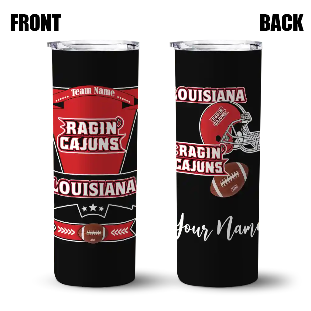 personalized-louisiana-ragin-cajuns-helmet-belt-red-black-skinny-tumbler-fashion-forward.webp