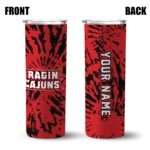 personalized-louisiana-ragin-cajuns-metallic-grid-red-skinny-tumbler-best-selling.webp