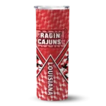 personalized-louisiana-ragin-cajuns-monogram-burst-red-white-skinny-tumbler-best-selling.webp
