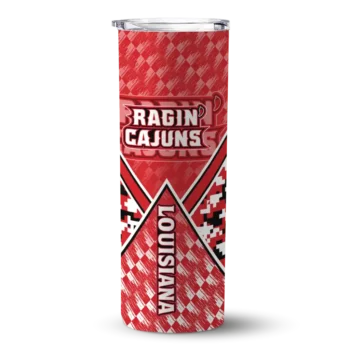 Louisiana Ragin' Cajuns Tumber - Personalized Monogram Burst Skinny Red White