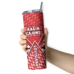 personalized-louisiana-ragin-cajuns-monogram-burst-red-white-skinny-tumbler-best-selling.webp