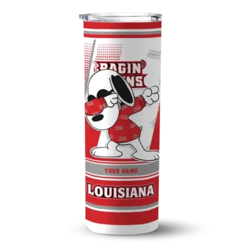 Personalized Louisiana Ragin' Cajuns Snoopy Dog Red White Skinny Tumbler