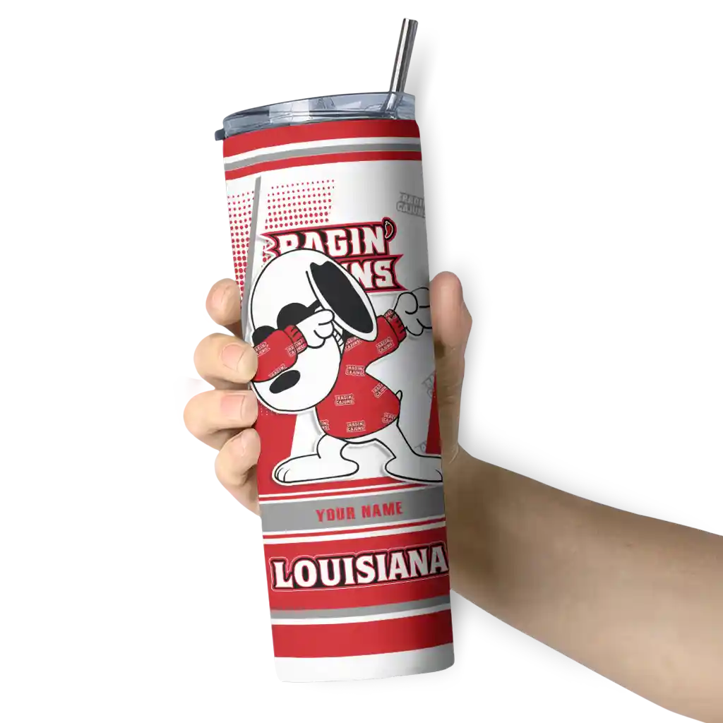 personalized-louisiana-ragin-cajuns-snoopy-dog-red-white-skinny-tumbler-premium-grade.webp