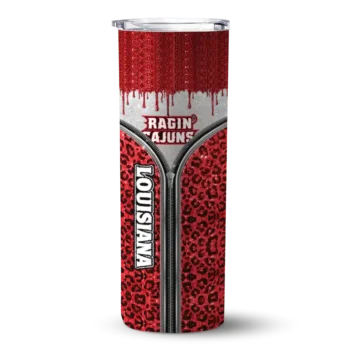 Personalized Louisiana Ragin' Cajuns Sparkle Drip Red Skinny Tumbler