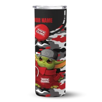 Louisiana Ragin' Cajuns Tumber - Personalized Yoda Camo Skinny Red Black