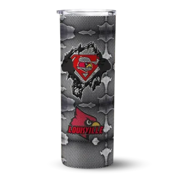 Personalized Louisville Cardinals Chevron V Red Gray Skinny Tumbler