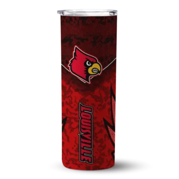 Personalized Louisville Cardinals Spiral Burst Print Red Skinny Tumbler