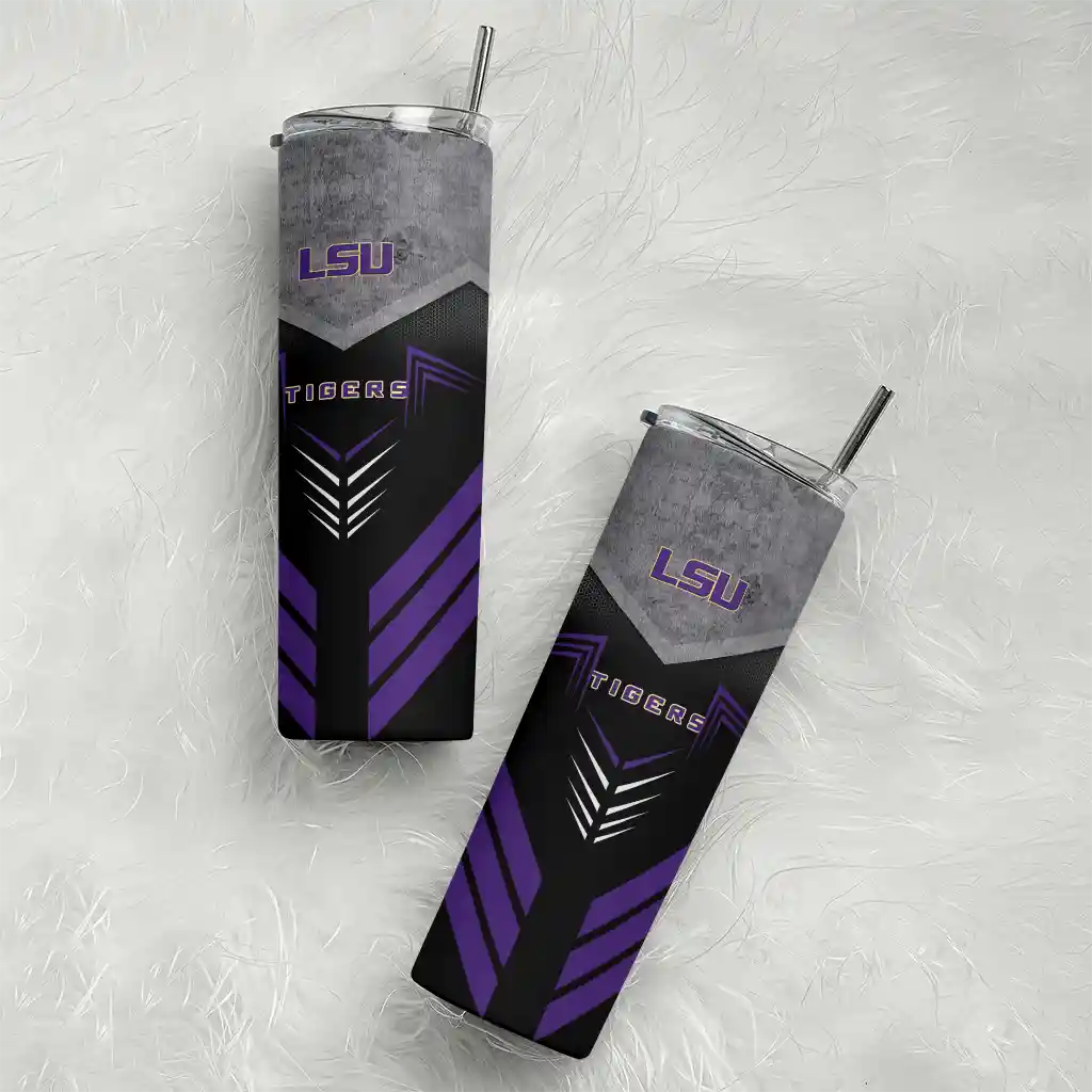 personalized-lsu-tigers-hexagon-honeycomb-purple-black-skinny-tumbler-top-rated.webp