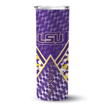 Personalized LSU Tigers Monogram Burst Purple White Skinny Tumbler