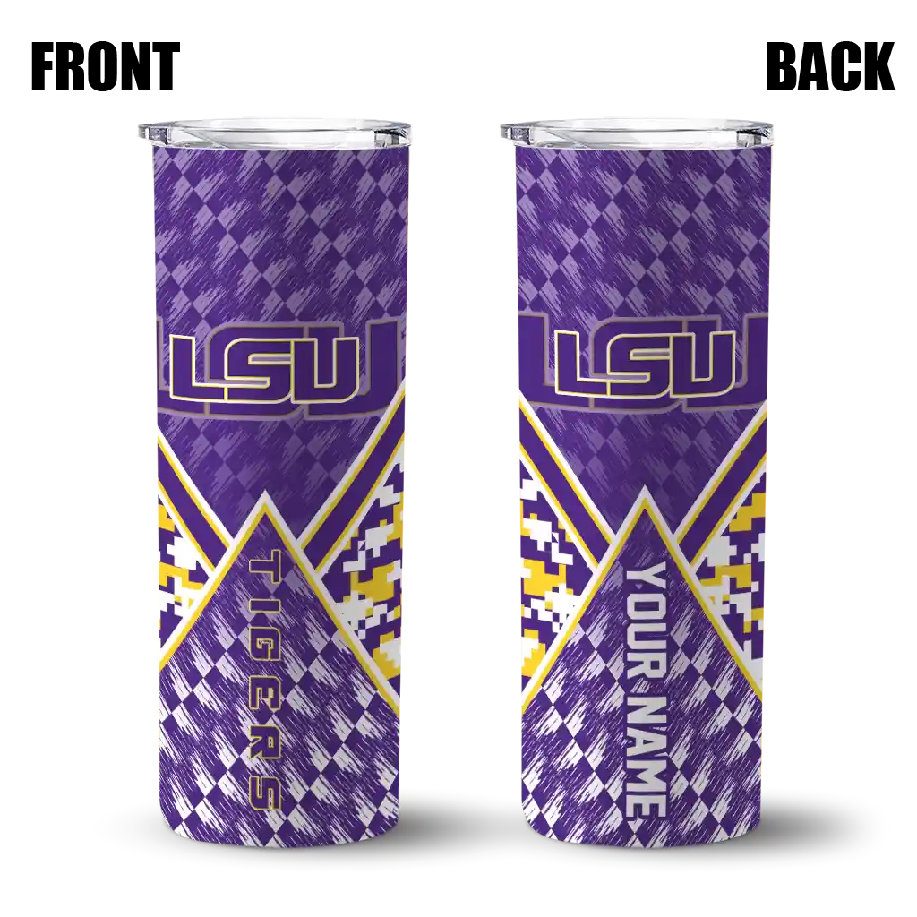 personalized-lsu-tigers-monogram-burst-purple-white-skinny-tumbler-fashion-forward.webp