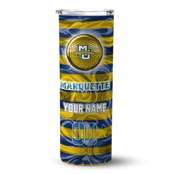 Personalized Marquette Golden Eagles Patterned Waves Blue Skinny Tumbler