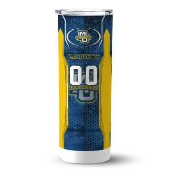 Personalized Marquette Golden Eagles Stacked Diamond Blue Skinny Tumbler