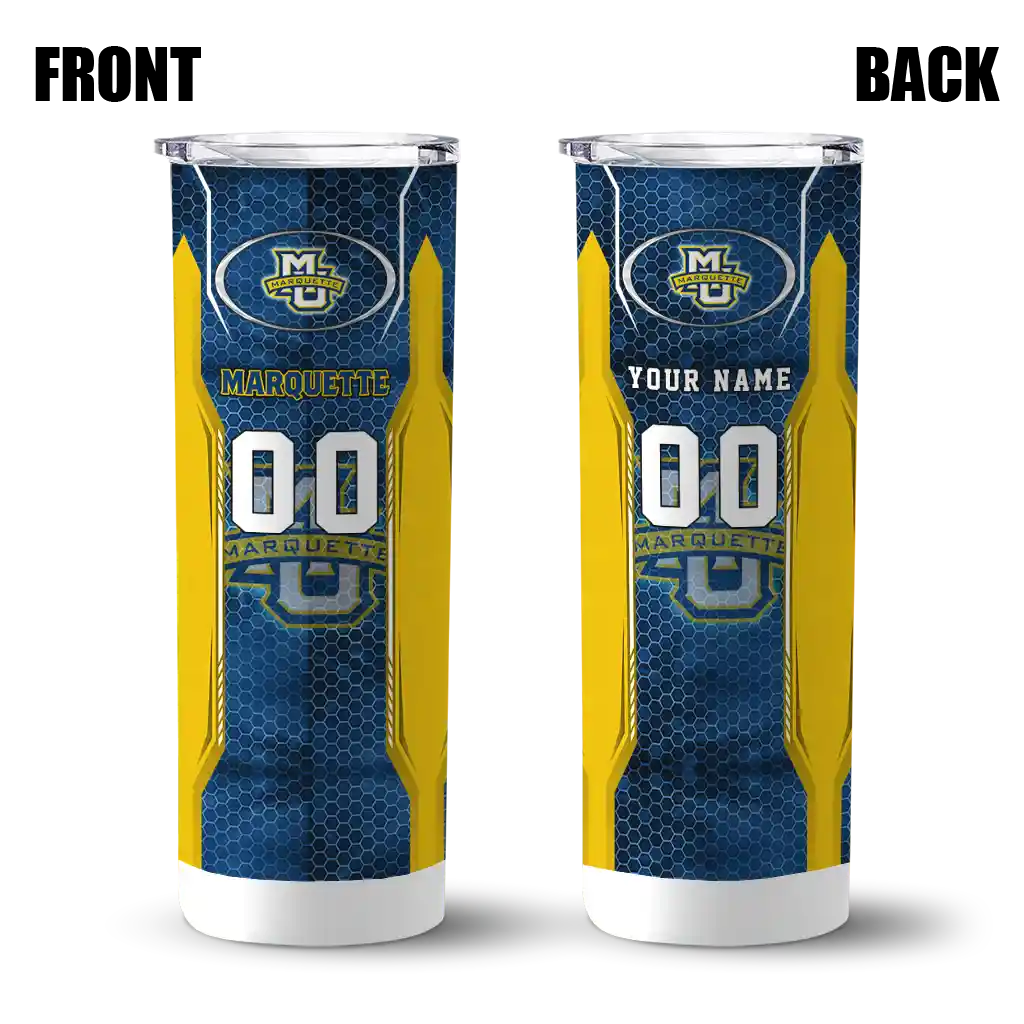 personalized-marquette-golden-eagles-stacked-diamond-blue-skinny-tumbler-fashion-forward.webp