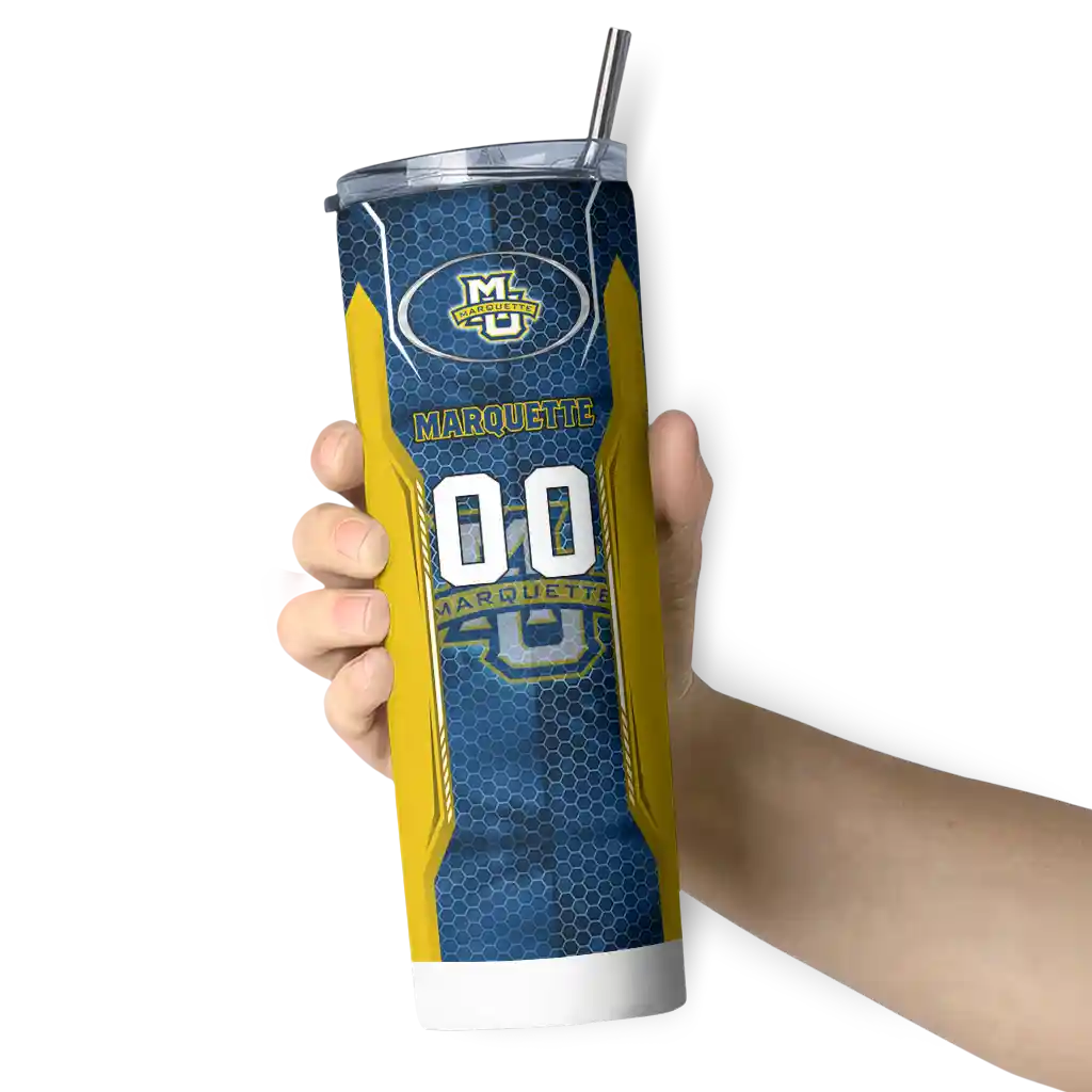personalized-marquette-golden-eagles-stacked-diamond-blue-skinny-tumbler-premium-grade.webp