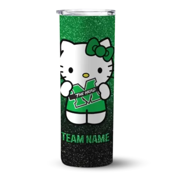 Personalized Marshall Thundering Herd Hello Kitty Green Black Skinny Tumbler