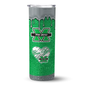 Personalized Marshall Thundering Herd Pixel Fade Green Skinny Tumbler