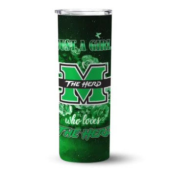 Personalized Marshall Thundering Herd Rose Romance Green Black Skinny Tumbler