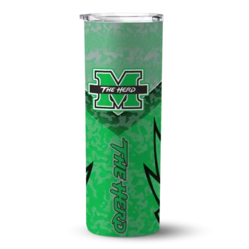 Personalized Marshall Thundering Herd Spiral Burst Print Green Skinny Tumbler