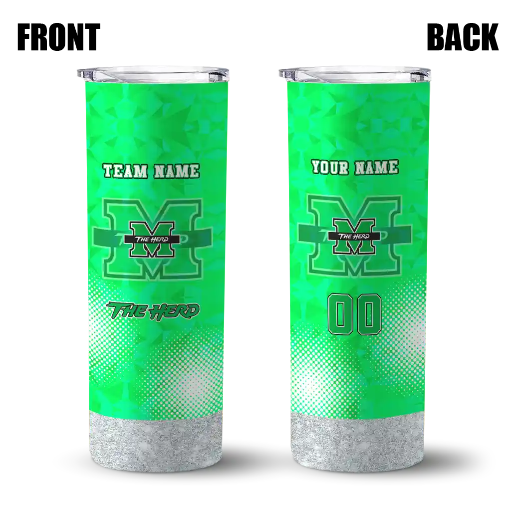 personalized-marshall-thundering-herd-starburst-tiles-green-skinny-tumbler-fashion-forward.webp