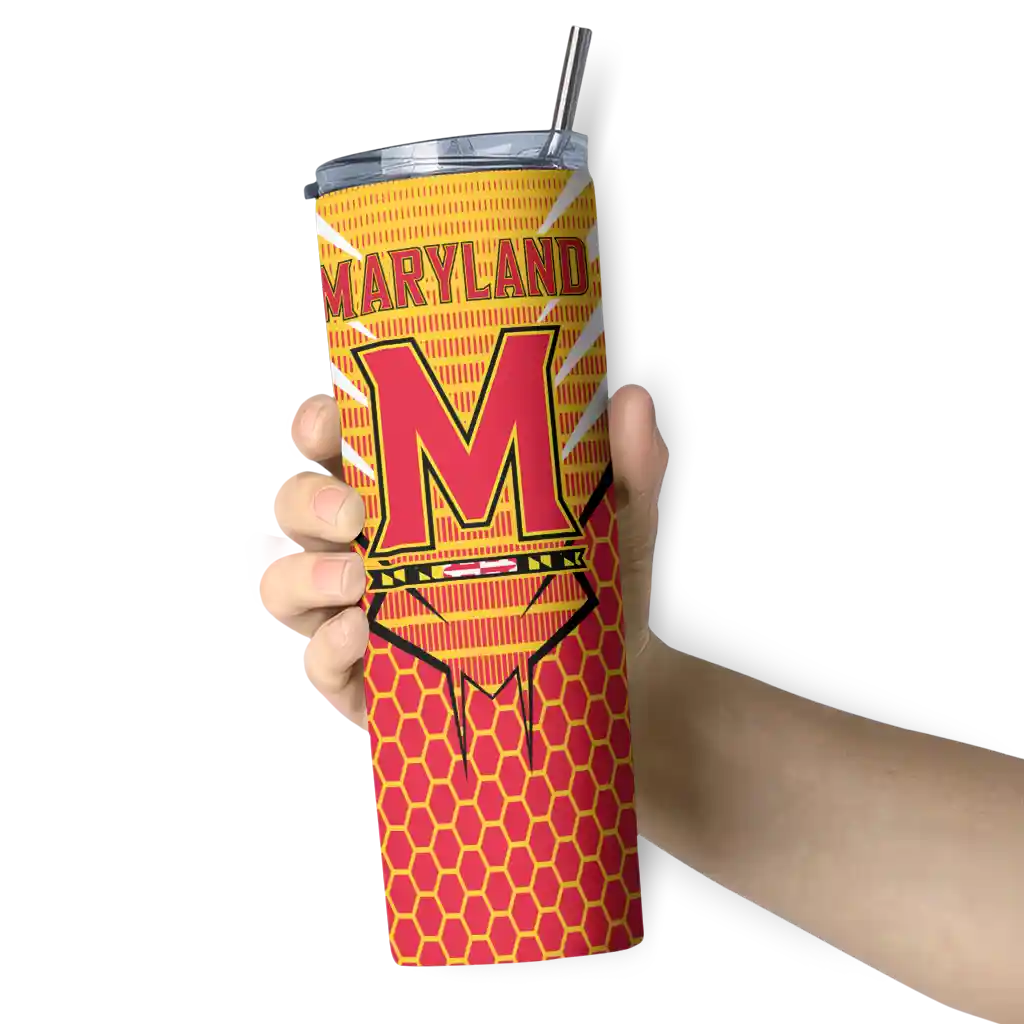 personalized-maryland-terrapins-chevron-stripes-red-skinny-tumbler-premium-grade.webp