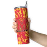 personalized-maryland-terrapins-metallic-grid-red-skinny-tumbler-best-selling.webp