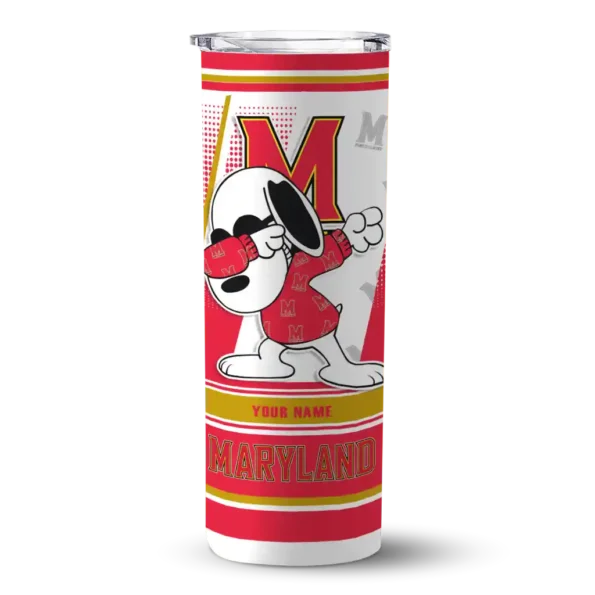 personalized maryland terrapins snoopy dog red white skinny tumbler best selling