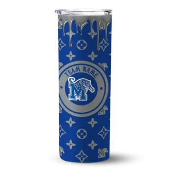 Personalized Memphis Tigers Camo Streak Blue Skinny Tumbler