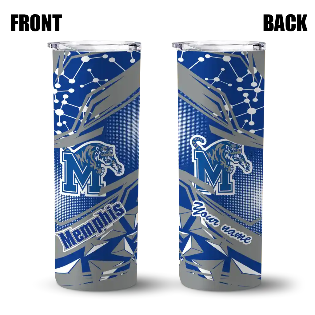 personalized-memphis-tigers-helmet-clash-blue-skinny-tumbler-fashion-forward-1.webp