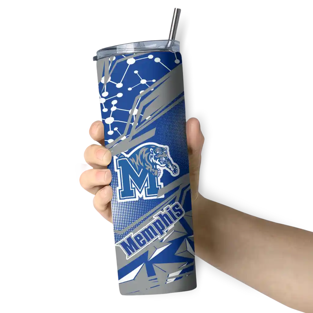 personalized-memphis-tigers-helmet-clash-blue-skinny-tumbler-premium-grade-1.webp