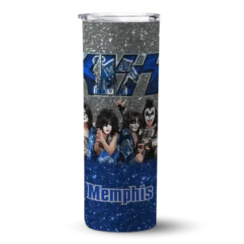Personalized Memphis Tigers Kiss Band Gray Skinny Tumbler