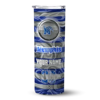 Personalized Memphis Tigers Patterned Waves Blue Skinny Tumbler