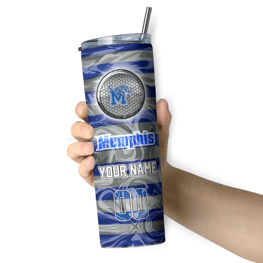 personalized-memphis-tigers-patterned-waves-blue-skinny-tumbler-premium-grade.webp