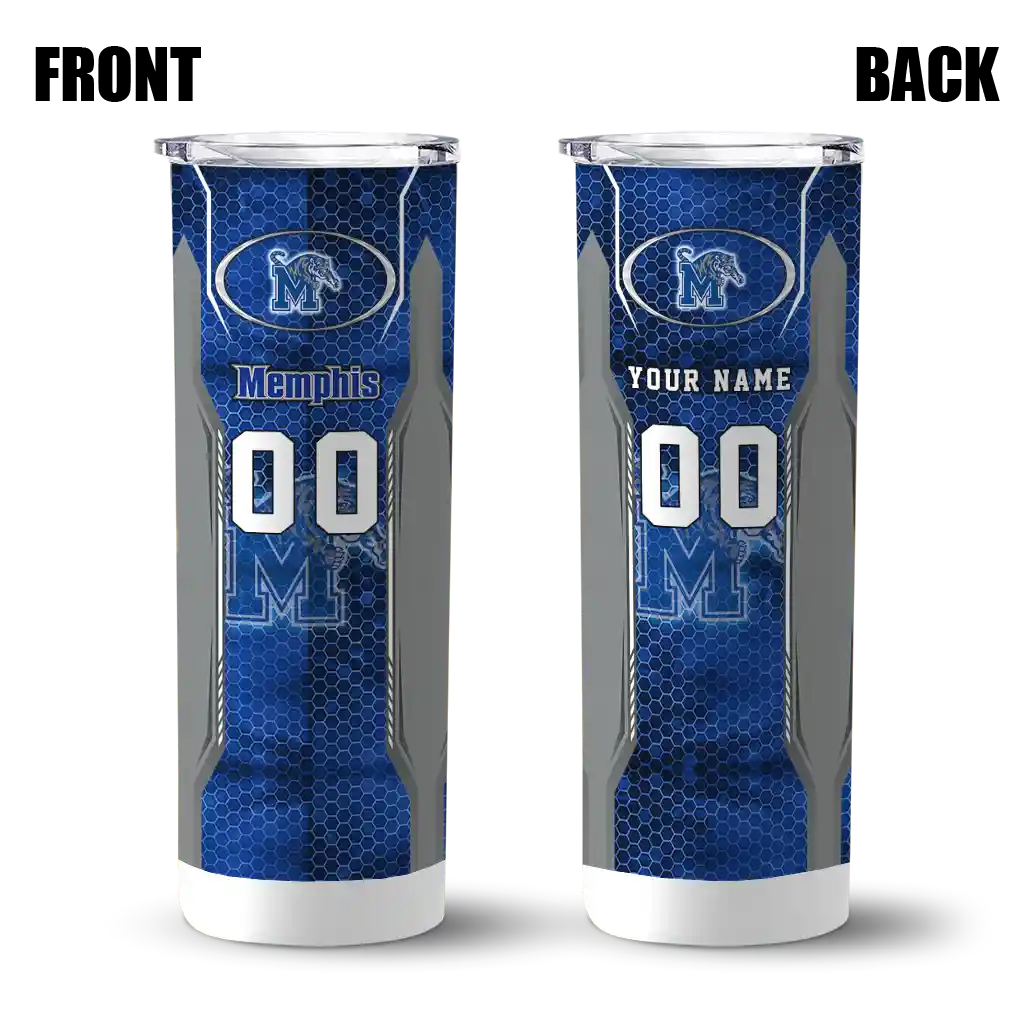 personalized-memphis-tigers-stacked-diamond-blue-skinny-tumbler-fashion-forward.webp