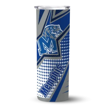 Personalized Memphis Tigers Web Stripes Blue White Skinny Tumbler