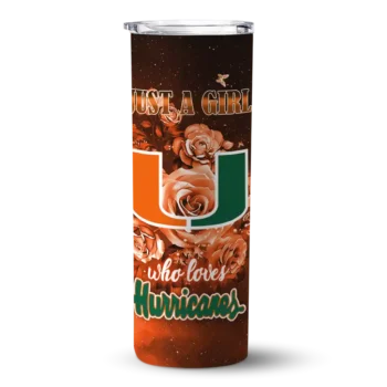 Personalized Miami Hurricanes Rose Romance Orange Black Skinny Tumbler