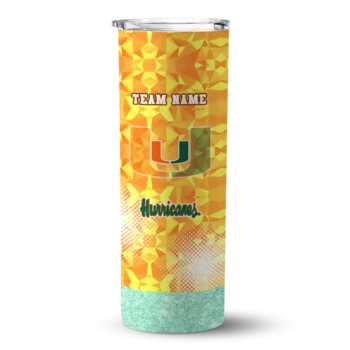 Personalized Miami Hurricanes Starburst Tiles Orange Skinny Tumbler