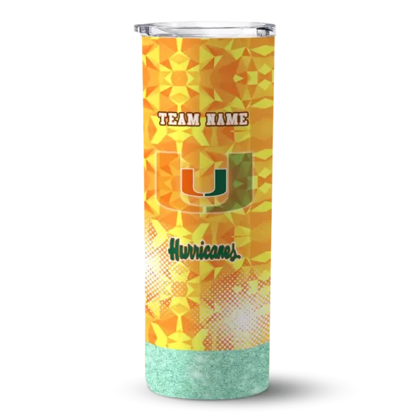 personalized miami hurricanes starburst tiles orange skinny tumbler best selling