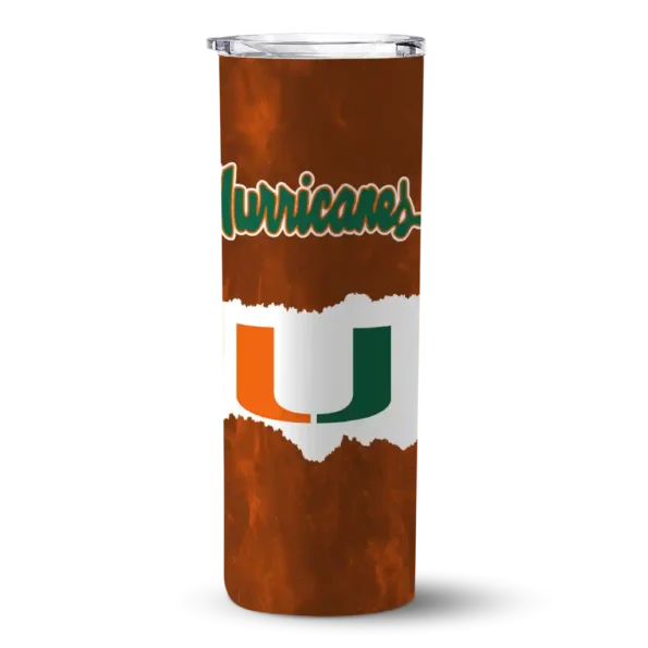 personalized miami hurricanes torn band orange white skinny tumbler best selling