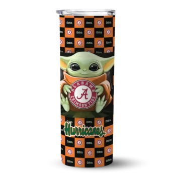 Personalized Miami Hurricanes Yoda Cozy Orange Black Skinny Tumbler