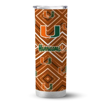 Personalized Miami Hurricanes Zipper Leopard Orange Skinny Tumbler